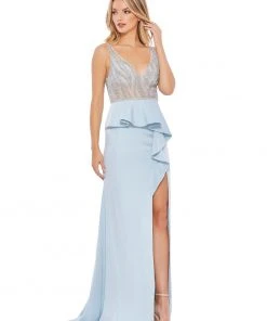 Mac Duggal Shop For Embellished Illusion Sleeveless Peplum Gown