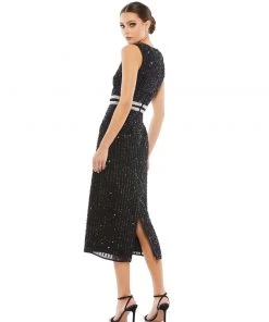 Mac Duggal Shop For Sequined Sleeveless Midi Sheath Dress