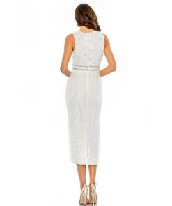Mac Duggal Shop For Sequined Sleeveless Midi Sheath Dress