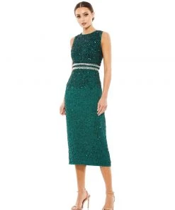 Mac Duggal Shop For Sequined Sleeveless Midi Sheath Dress