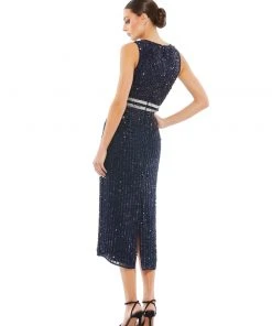 Mac Duggal Shop For Sequined Sleeveless Midi Sheath Dress