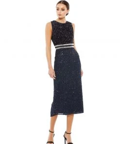 Mac Duggal Shop For Sequined Sleeveless Midi Sheath Dress