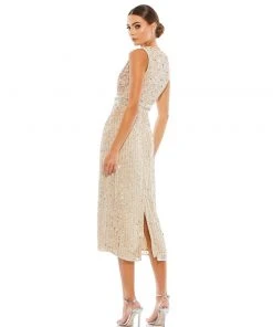 Mac Duggal Shop For Sequined Sleeveless Midi Sheath Dress