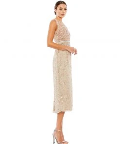 Mac Duggal Shop For Sequined Sleeveless Midi Sheath Dress