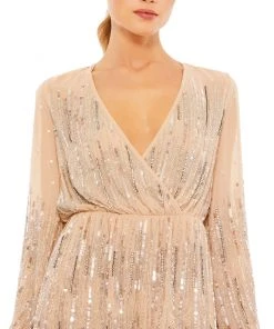 Ieena For Mac Duggal Sequined Surplice Long Sleeve Romper