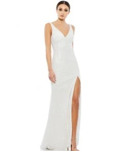 Mac Duggal Sequined High Slit Evening Gown 7 Mac Duggal Sequined High Slit Evening Gown