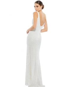 Mac Duggal Sequined High Slit Evening Gown 8 Mac Duggal Sequined High Slit Evening Gown