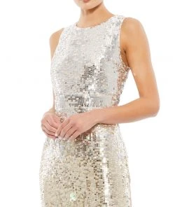 Mac Duggal Metallic Ombré Floral Embellished Sleeveless Midi Dress