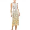 Mac Duggal Metallic Ombré Floral Embellished Sleeveless Midi Dress