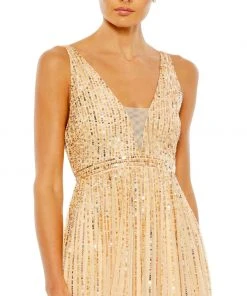 Mac Duggal Shop For Sequined Illusion Plunge Neck A-Line Gown