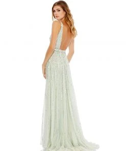 Mac Duggal Shop For Sequined Illusion Plunge Neck A-Line Gown