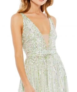 Mac Duggal Shop For Sequined Illusion Plunge Neck A-Line Gown