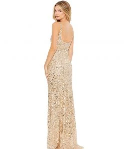 Mac Duggal Soft Gold Sequined Evening Gown Shop For