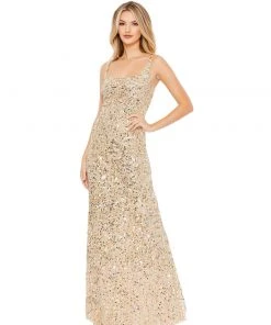 Mac Duggal Soft Gold Sequined Evening Gown Shop For