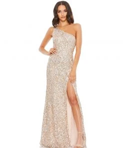 Mac Duggal Sequin Embellished One-Shoulder Column Gown