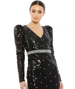 Mac Duggal Sequined Puff Shoulder Rhinestone Dot Gown Shop For