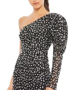 Ieena For Mac Duggal Shop For Bejeweled One-Shoulder Mini Dress