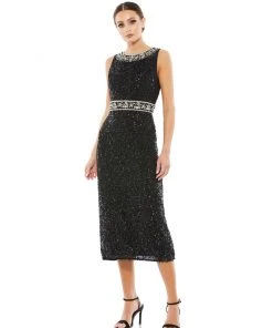 Mac Duggal Sleeveless Embellished Midi Sheath Dress