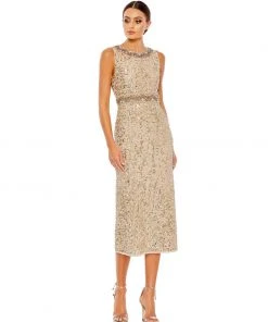 Mac Duggal Sleeveless Embellished Midi Sheath Dress