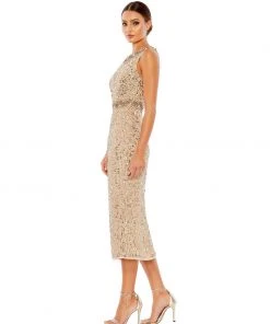 Mac Duggal Sleeveless Embellished Midi Sheath Dress