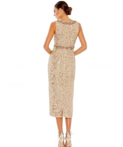 Mac Duggal Sleeveless Embellished Midi Sheath Dress