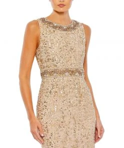 Mac Duggal Sleeveless Embellished Midi Sheath Dress