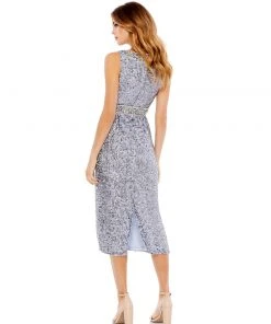 Mac Duggal Sleeveless Embellished Midi Sheath Dress