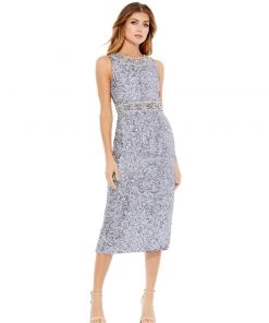 Mac Duggal Sleeveless Embellished Midi Sheath Dress