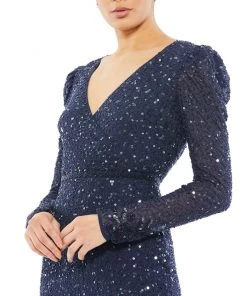 Mac Duggal Sequined Long Sleeve Midi Trumpet Dress Shop For