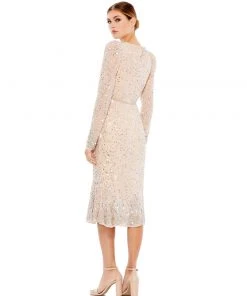 Mac Duggal Sequined Long Sleeve Midi Trumpet Dress Shop For