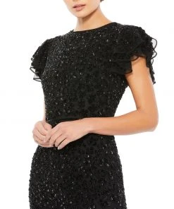 Mac Duggal Floral Embellished Flutter Sleeve Evening Gown Shop For