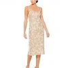 Mac Duggal Floral Beaded Midi Sheath Dress