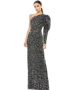 Ieena For Mac Duggal Bejeweled Puff Sleeve One Shoulder Gown Shop For