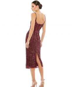 Mac Duggal Embellished Square Neck Midi Sheath Dress