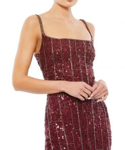 Mac Duggal Embellished Square Neck Midi Sheath Dress