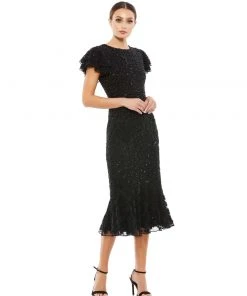 Mac Duggal Floral Embellished Flounce Sleeve Midi Dress Mother Of The Bride + Groom Dresses