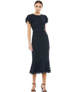 Mac Duggal Floral Embellished Flounce Sleeve Midi Dress Mother Of The Bride + Groom Dresses