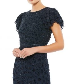 Mac Duggal Floral Embellished Flounce Sleeve Midi Dress Mother Of The Bride + Groom Dresses