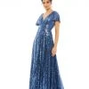 Mac Duggal Sequined Gown With Brooch Detail