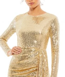 Mac Duggal Short Dresses Metallic Long Sleeve Sequined Mini Dress