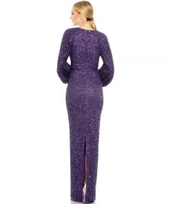 Mac Duggal Sequined Bishop Sleeve Gown Shop For