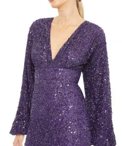 Mac Duggal Sequined Bishop Sleeve Gown Shop For