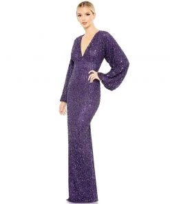 Mac Duggal Sequined Bishop Sleeve Gown Shop For