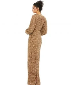 Mac Duggal Sequined Bishop Sleeve Gown Shop For