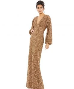Mac Duggal Sequined Bishop Sleeve Gown Shop For