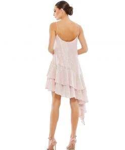 Mac Duggal Short Dresses Sequined Ruffle Hem Sleeveless Cocktail Dress