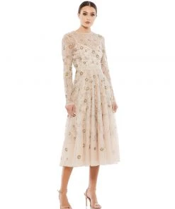 Mac Duggal Beaded Illusion A-Line Cocktail Dress Shop For