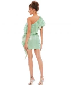 Mac Duggal One Shoulder Sequined Ruffle Mini Dress Shop For