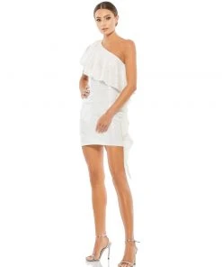 Mac Duggal One Shoulder Sequined Ruffle Mini Dress Shop For