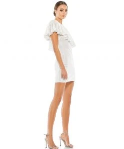 Mac Duggal One Shoulder Sequined Ruffle Mini Dress Shop For